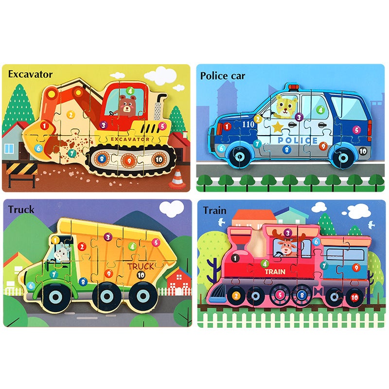 Wooden Animal Traffic Cognitive Cartoon Three-Dimensional Puzzle Toy Early Education Educational Children'S Big Block Matching Toy - Image 5